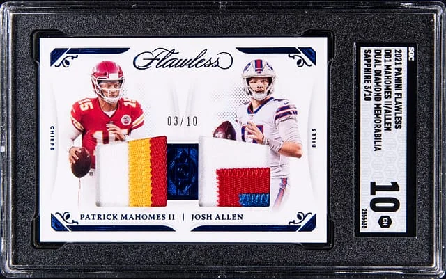 2021 Panini Flawless Patrick Mahomes II/Josh Allen Dual Diamond Memorabilia Sapphire #DD1 card image