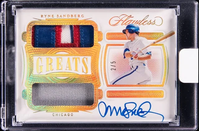 2021 Panini Flawless Ryne Sandberg Greats Dual Material Autographs #GDMA-RS card image