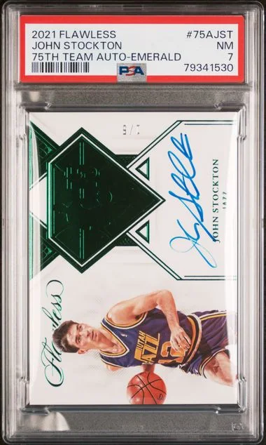 2021 Panini Flawless Team Autographs Emerald 75Ajst John Stockton Flawless #75Th card image