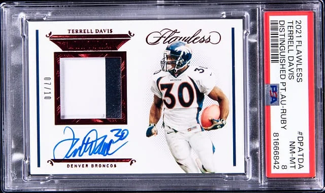 2021 Panini Flawless Terrell Davis Distinguished Patch Autograph Ruby #DPA-TDA card image