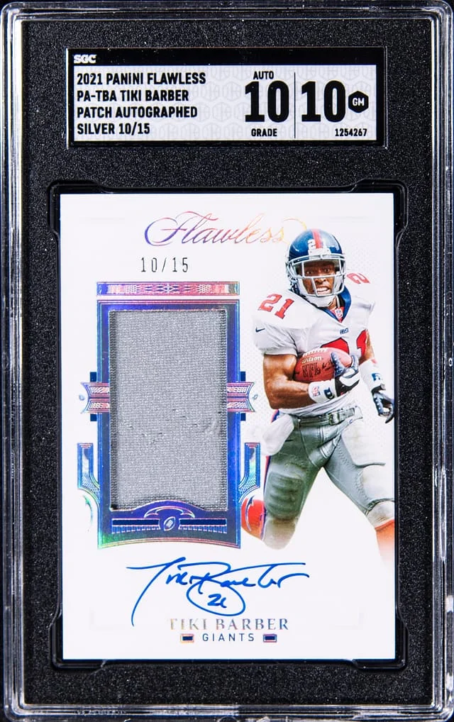 2021 Panini Flawless Tiki Barber Patch Autographed Silver #PA-TBA card image