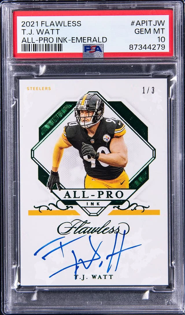 2021 Panini Flawless T.J. Watt All-Pro Ink Emerald #APITJW card image