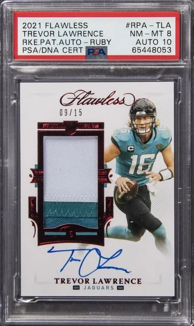 2021 Panini Flawless Trevor Lawrence Patch Autograph (RPA) Ruby #RPA-TLA card image