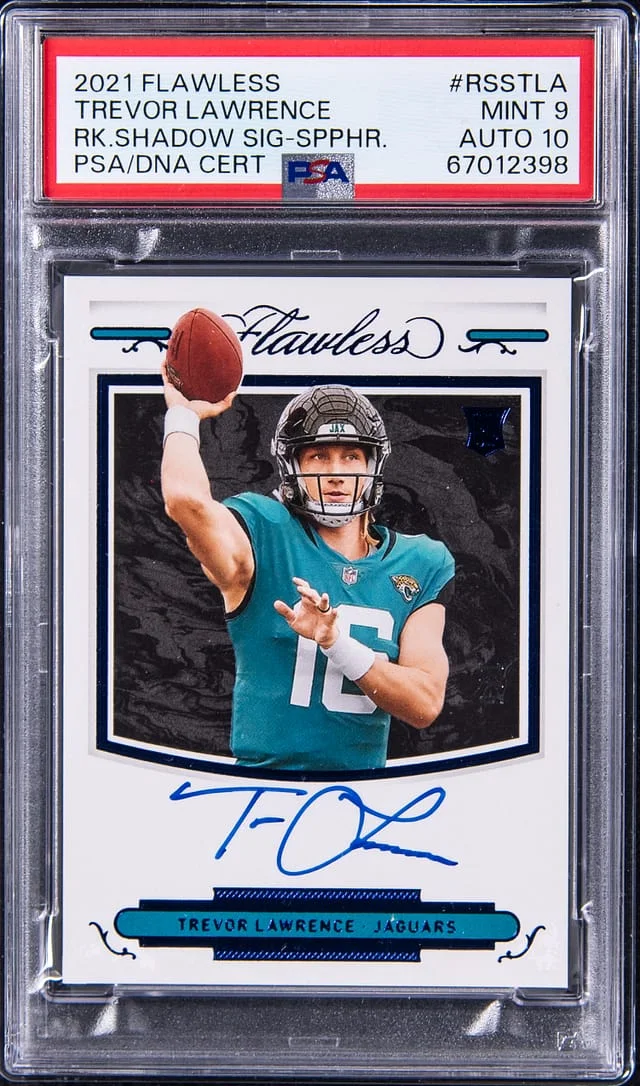 2021 Panini Flawless Trevor Lawrence Shadow Signatures Sapphire #RSSTLA card image