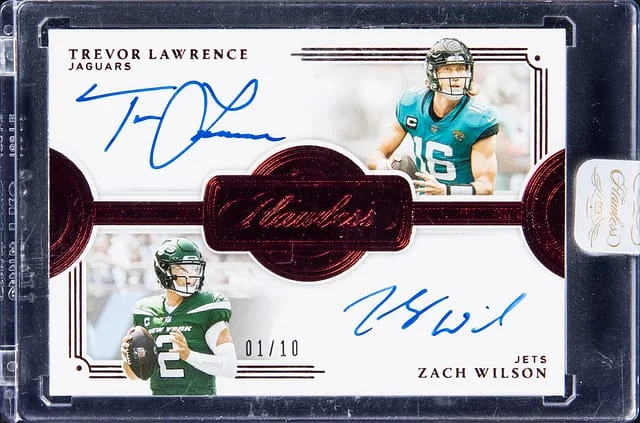 2021 Panini Flawless Trevor Lawrence/Zach Wilson Dual Dual Autograph #FDA-LW card image