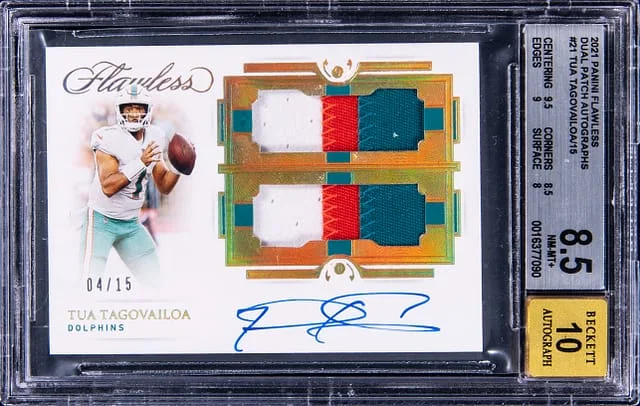 2021 Panini Flawless Tua Tagovailoa Dual Patch Autographs #21 card image