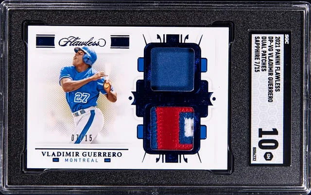 2021 Panini Flawless Vladimir Guerrero Dual Patches Sapphire #DP-VG card image
