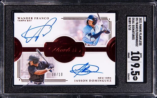 2021 Panini Flawless Wander Franco/Jasson Dominguez Dual Signatures Ruby #DS-WJ card image