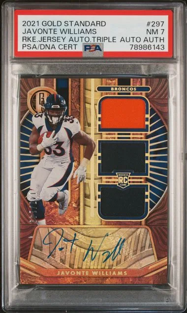 2021 Panini Gold Standard Javonte Williams Jersey Autographs Triple #297 card image