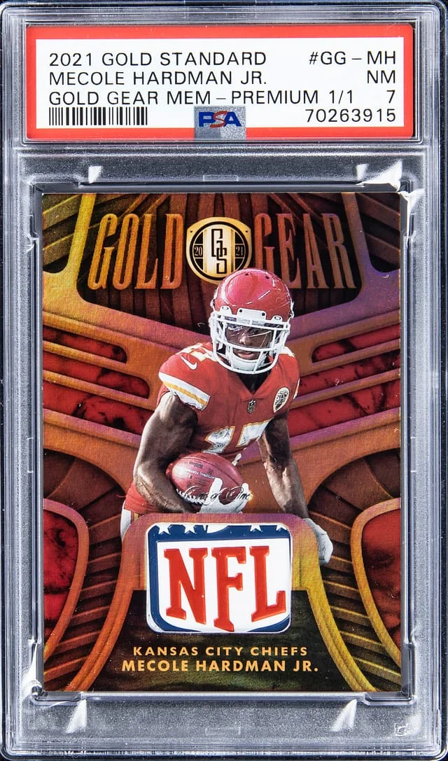 2021 Panini Gold Standard Mecole Hardman Jr. NFL Shield Gold Gear Memorabilia Premium #GG-MH card image