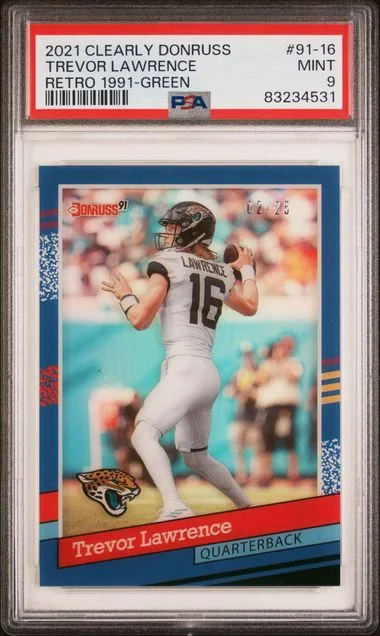 2021 Panini Green 91-16 Trevor Lawrence Clearly Donruss Retro #1991 card image