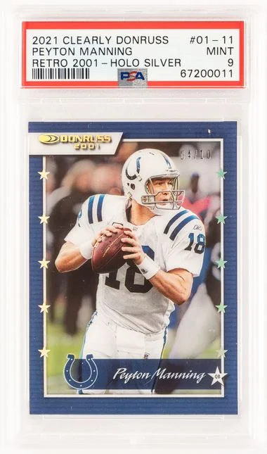 2021 Panini Holo Silver 01-11 Peyton Manning Clearly Donruss Retro #2001 card image