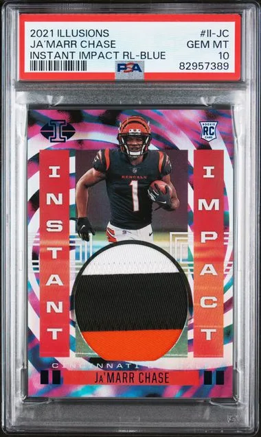 2021 Panini Illusions Instant Impact Relics Blue Ii-Jc Ja’Marr Chase #no-number card image