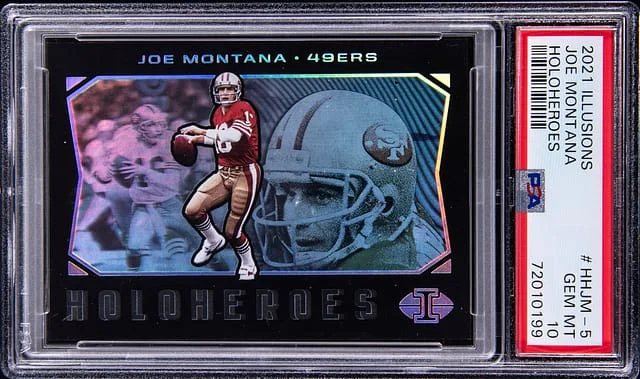 2021 Panini Illusions Joe Montana Holoheroes #HHJM-5 card image
