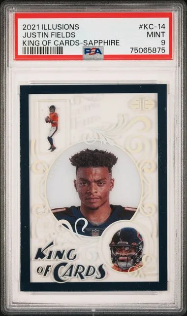 2021 Panini Illusions Justin Fields King Of Cards Sapphire #KC-14 card image