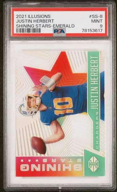 2021 Panini Illusions Justin Herbert Shining Stars Emerald #Ss-8 card image