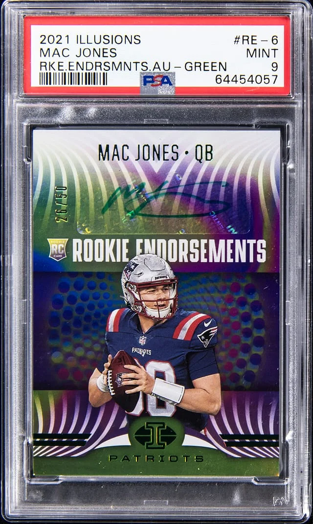 2021 Panini Illusions Mac Jones Endorsements Autograph Green #RE-9 card image