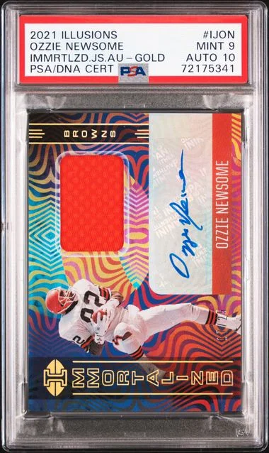 2021 Panini Illusions Ozzie Newsome Immortalized Jersey Autographs Gold #IJ-ON card image