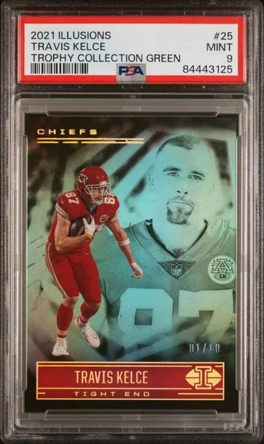 2021 Panini Illusions Travis Kelce Trophy Collection Green #25 card image