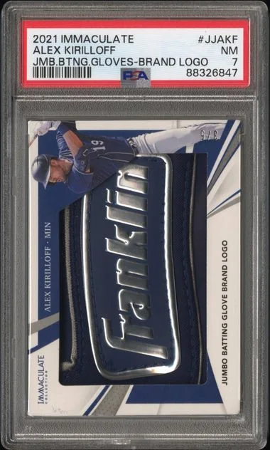2021 Panini Immaculate Collection Alex Kirilloff Jumbo Batting Gloves Brand Logo #JJ-AKF card image