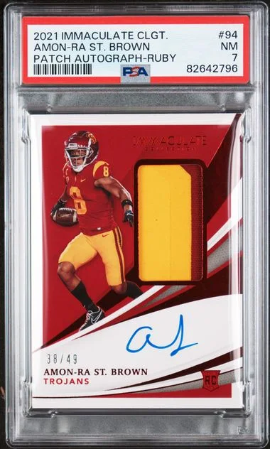 2021 Panini Immaculate Collection Amon-Ra St. Brown Collegiate Patch Autograph-Ruby #94 card image