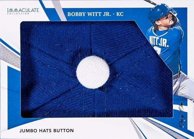 2021 Panini Immaculate Collection Bobby Witt Jr. Jumbo Hats Button 1/1 #JJ-BWJ card image