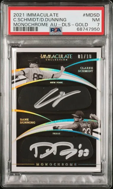 2021 Panini Immaculate Collection Clarke Schmidt/Dane Dunning Monochrome Autograph Duals Gold #MD-SD card image