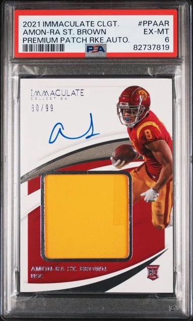 2021 Panini Immaculate Collection Collegiate Premium Patches Autographs Ppaar Amon-Ra St. Brown #no-number card image