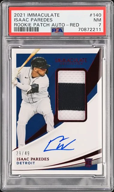 2021 Panini Immaculate Collection Isaac Paredes Patch Autograph (RPA) Red #140 card image
