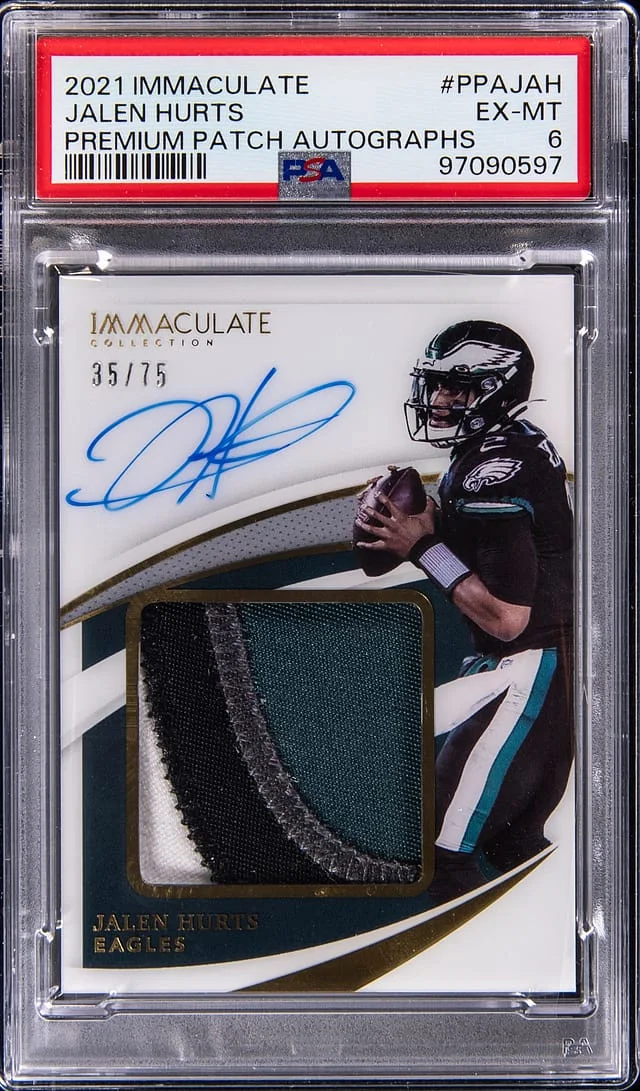 2021 Panini Immaculate Collection Jalen Hurts Premium Patch Autographs Platinum #PPA-JAH card image