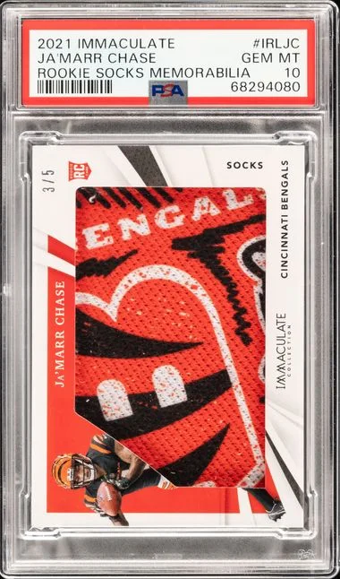 2021 Panini Immaculate Collection Ja'Marr Chase Socks Memorabilia #IRL-JC card image
