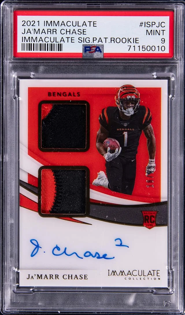 2021 Panini Immaculate Collection Ja'Marr Chase Signature Patch #ISPJC card image