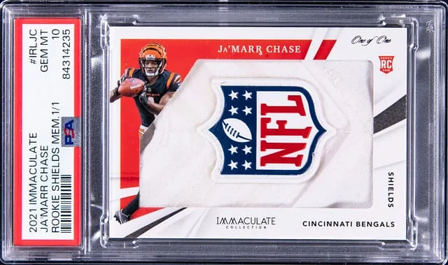 2021 Panini Immaculate Collection Ja'Marr Chase NFL Shield Shields Memorabilia #IRL-JC card image