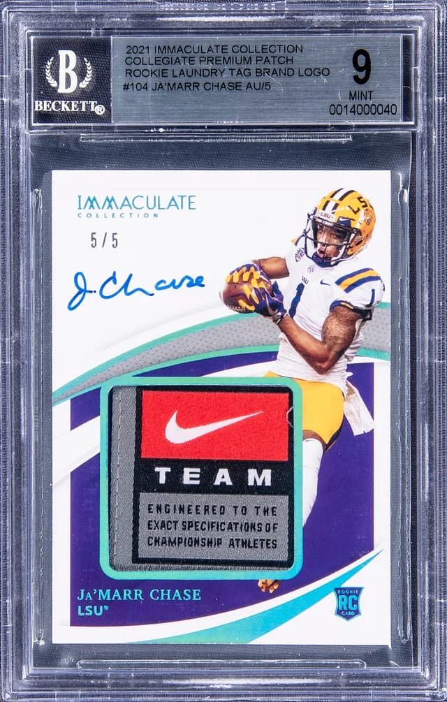 2021 Panini Immaculate Collection Ja'Marr Chase Collegiate Premium Patch #PPA-JC card image