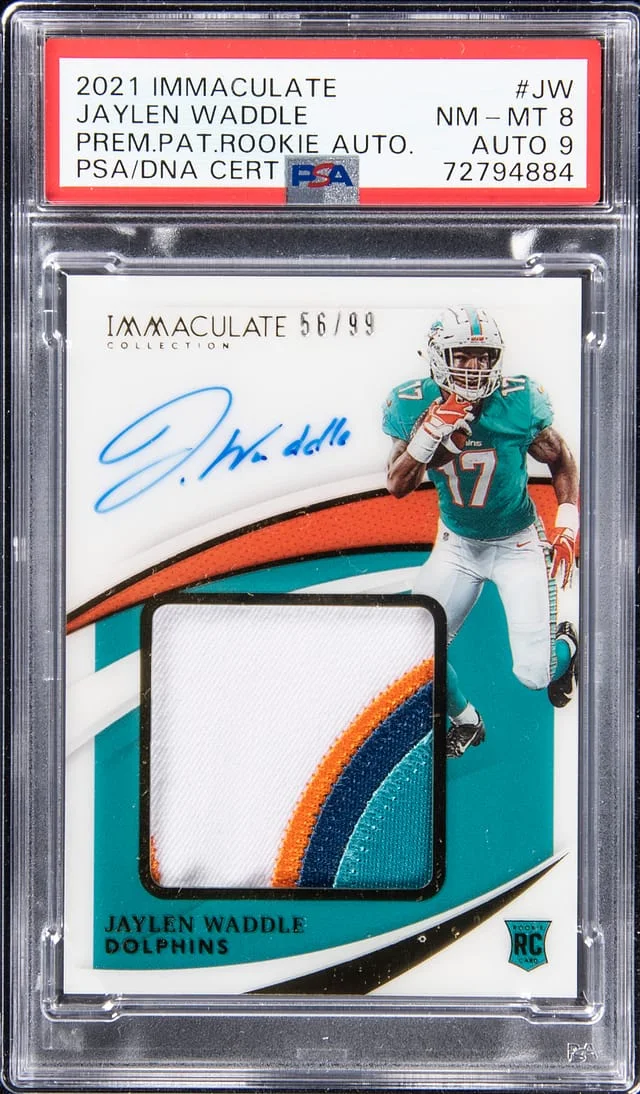 2021 Panini Immaculate Collection Jaylen Waddle Premier Patch Autographs #PPA-JW card image
