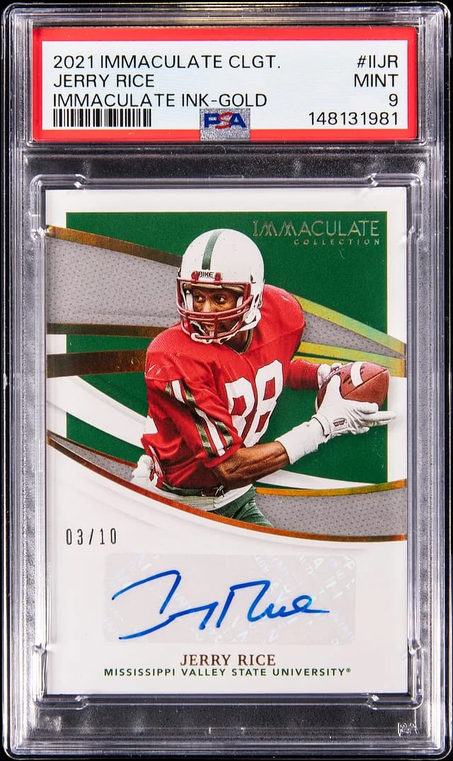 2021 Panini Immaculate Collection Jerry Rice Collegiate Immaculate Ink Gold #II-JR card image