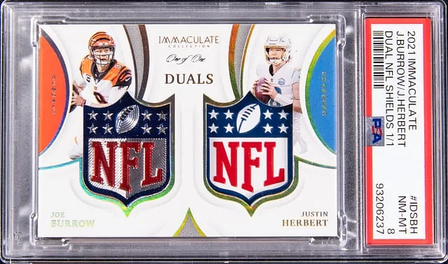 2021 Panini Immaculate Collection Joe Burrow/Justin Herbert Dual NFL Shields #IDS-BH card image