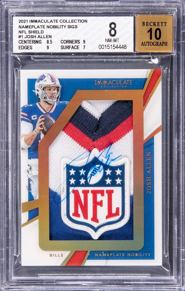 2021 Panini Immaculate Collection Josh Allen Nameplate Nobility Signatures NFL Shield #NS-JA card image