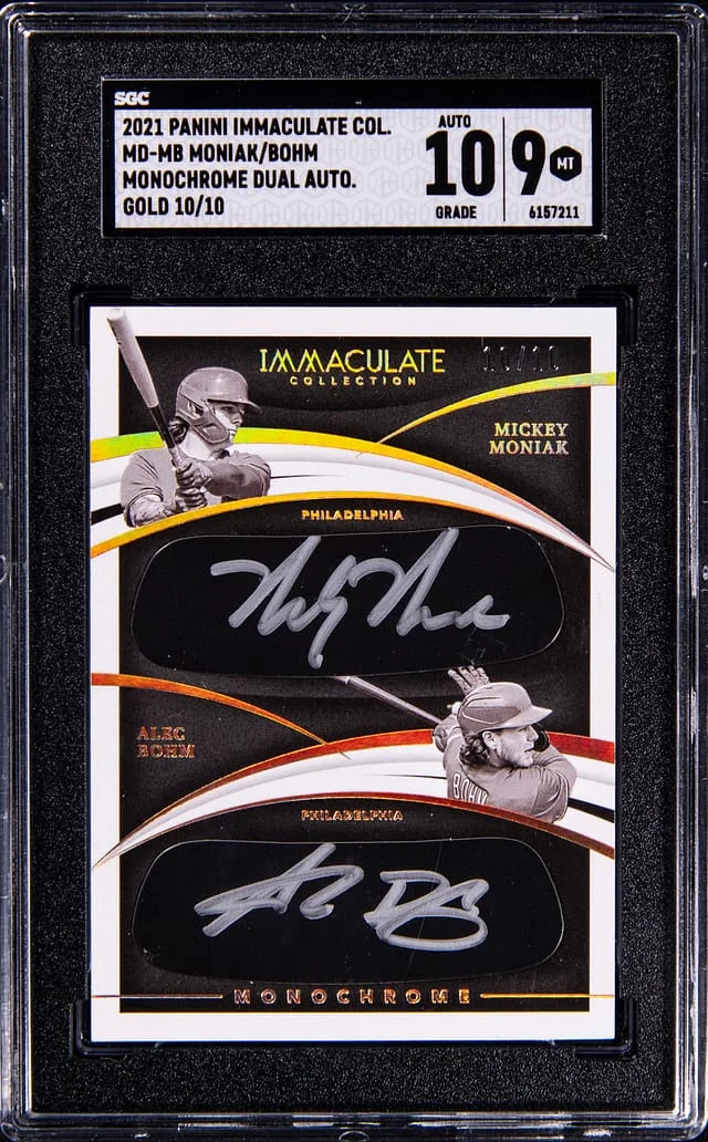2021 Panini Immaculate Collection Mickey Moniak/Alec Bohm Monochrome Dual Autograph Gold #MD-MB card image