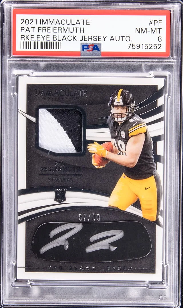2021 Panini Immaculate Collection Pat Freiermuth Eye Black Jersey Autograph #REB-PF card image