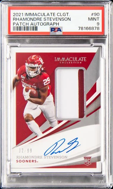2021 Panini Immaculate Collection Rhamondre Stevenson Collegiate Patch Autograph (RPA) #90 card image