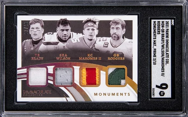 2021 Panini Immaculate Collection Tom Brady / Russell Wilson / Patrick Mahomes II / Aaron Rodgers Monuments Quad #MON-QB card image