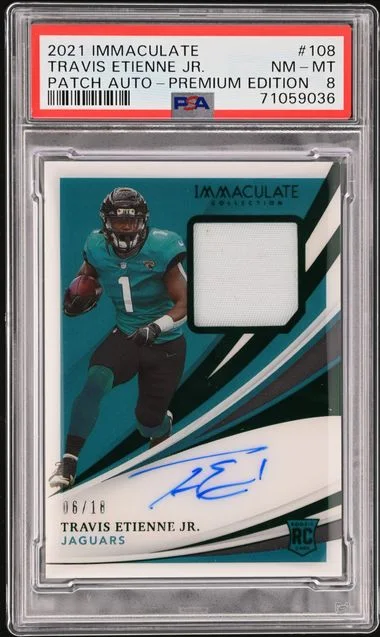 2021 Panini Immaculate Collection Travis Etienne Jr. Patch Autograph-Premium Edition #108 card image