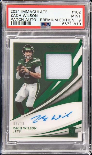 2021 Panini Immaculate Collection Zach Wilson Patch Autograph-Premium Edition #102 card image