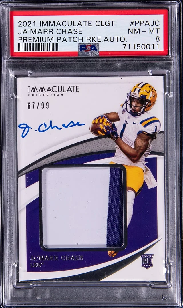 2021 Panini Immaculate Ja'Marr Chase Collegiate Premium Patch Autograph (RPA) #PPAJC card image