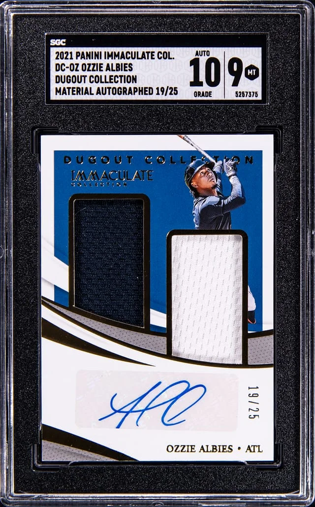 2021 Panini Immaculate Ozzie Albies Dugout Collection Material Autographed #DC-OZ card image