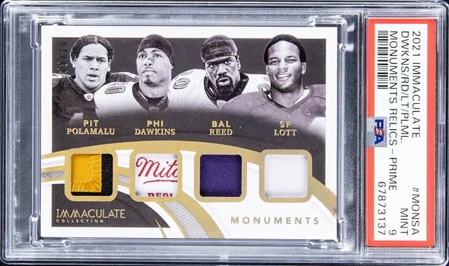 2021 Panini Immaculate Polamalu/Dawkins/Reed/Lott Monuments Relics Prime #MON-SA card image