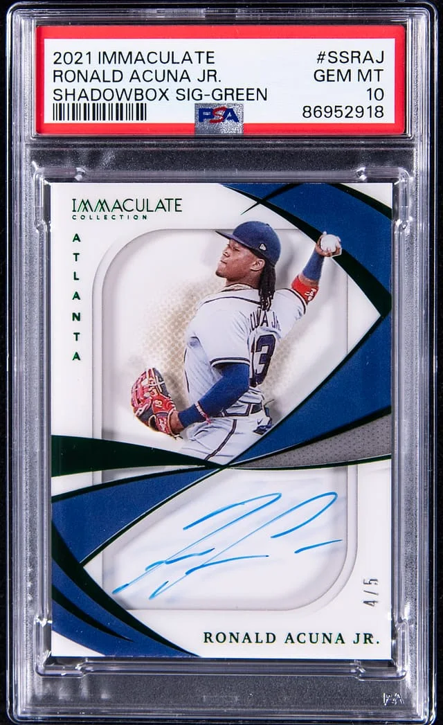 2021 Panini Immaculate Ronald Acuna Jr. Shadowbox Signatures Green #SSRA card image