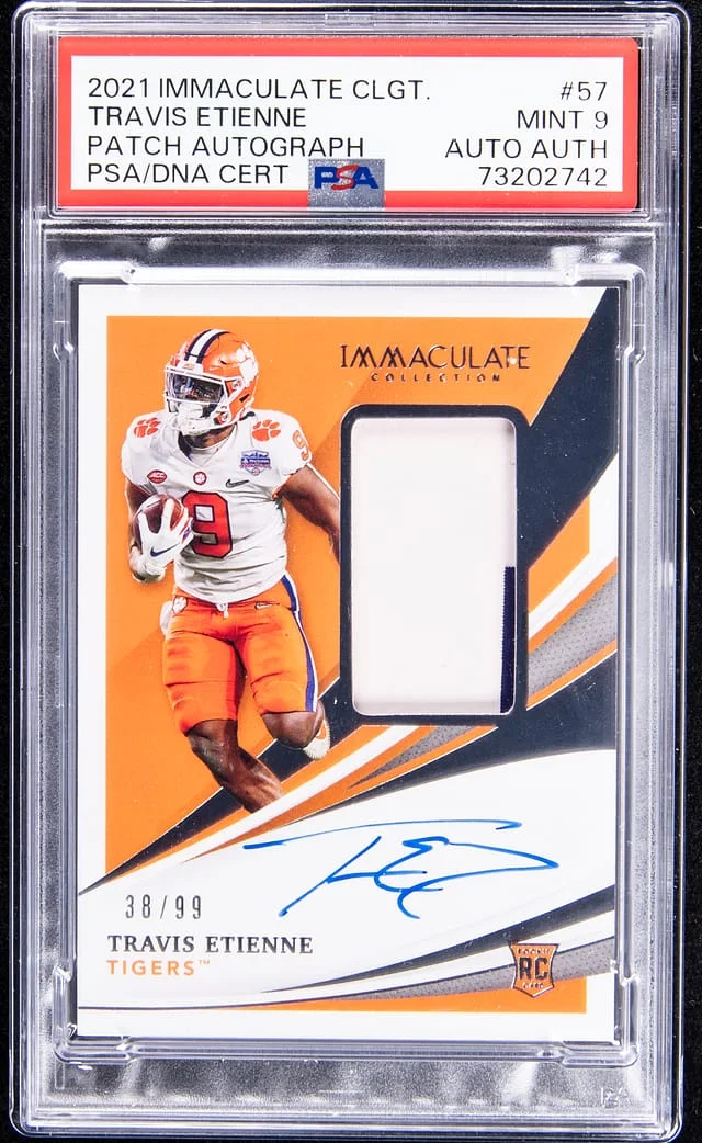 2021 Panini Immaculate Travis Etienne Jr. Collegiate Patch Autograph #57 card image