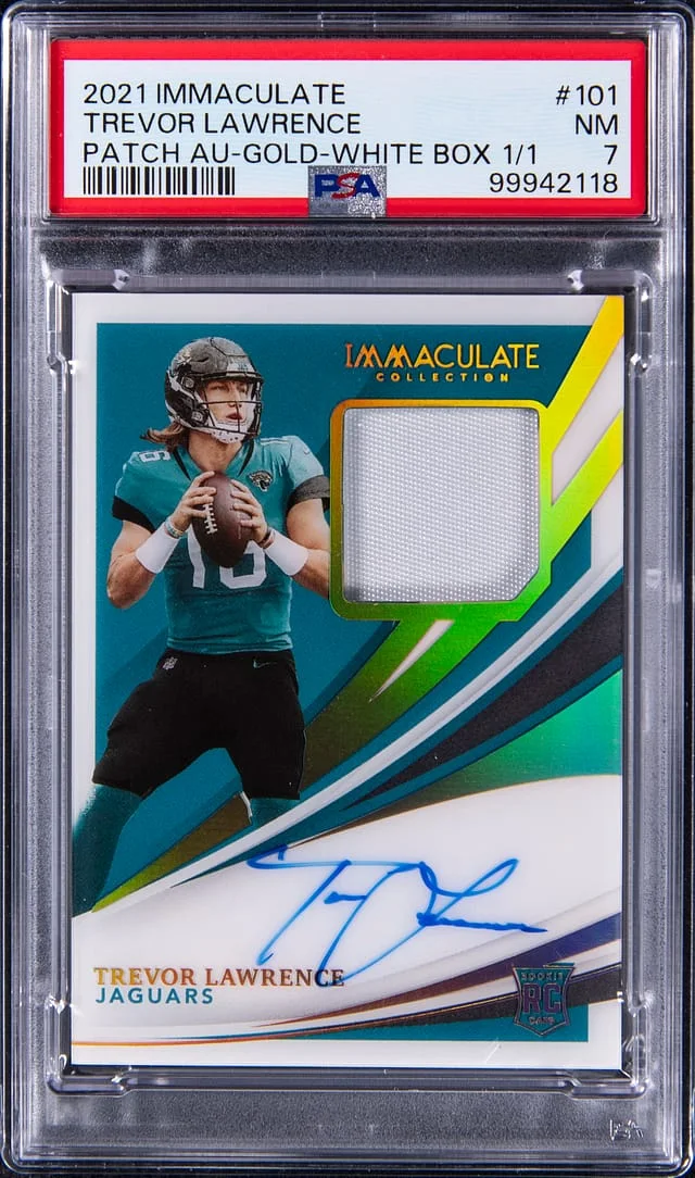 2021 Panini Immaculate Trevor Lawrence Patch Autograph (RPA) Gold White Box #101 card image